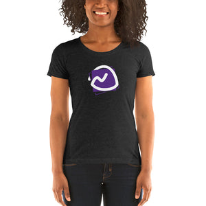 a woman wearing a black tee with the Basecamp logo on it